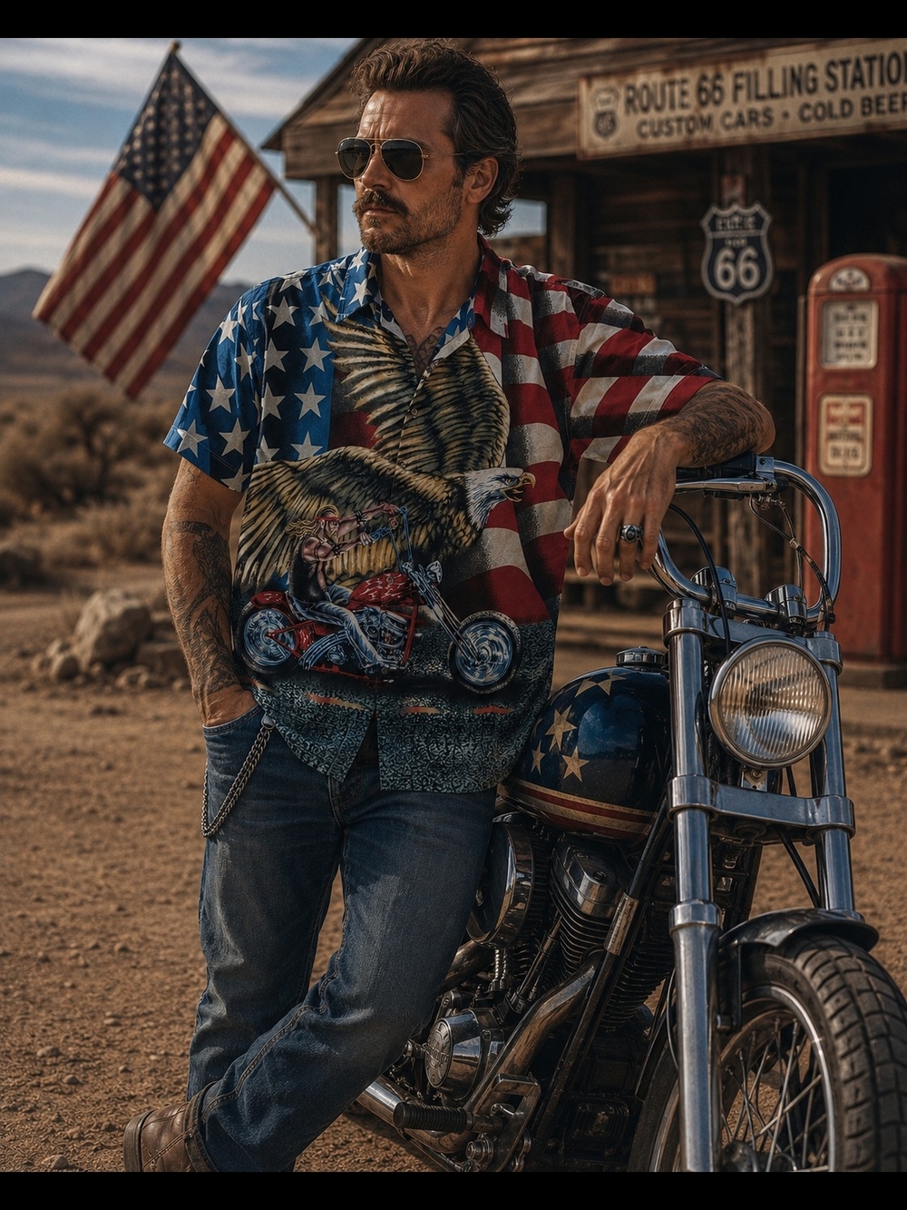 Steve & Barry's Americana 4th Of July Eagle Motorcycle Shirt XXL Biker Moto